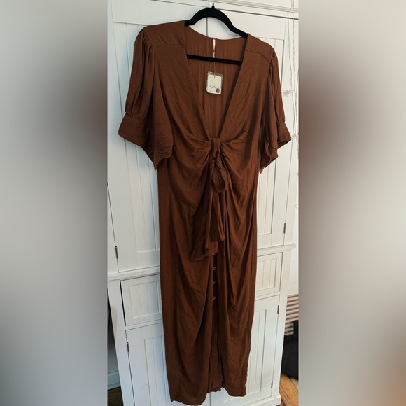 NWT Free People Vintage Summer Midi Dress in Chocolate Swirl Size XL - Picture 6 of 7